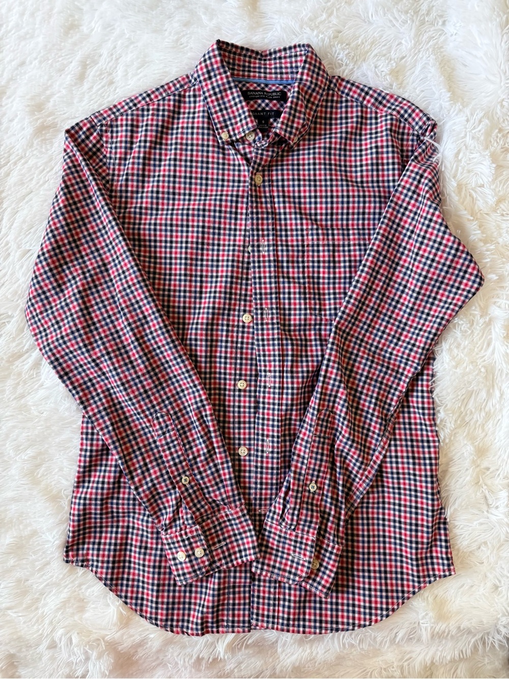 Banana Republic Button-Down Plaid Dress Shirt - Red & Blue